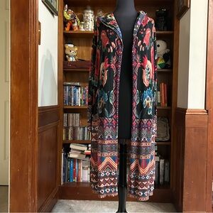 Johnny Was Floral Multicolor Patterned Long Sleeve Hooded Pocket Duster Sweater